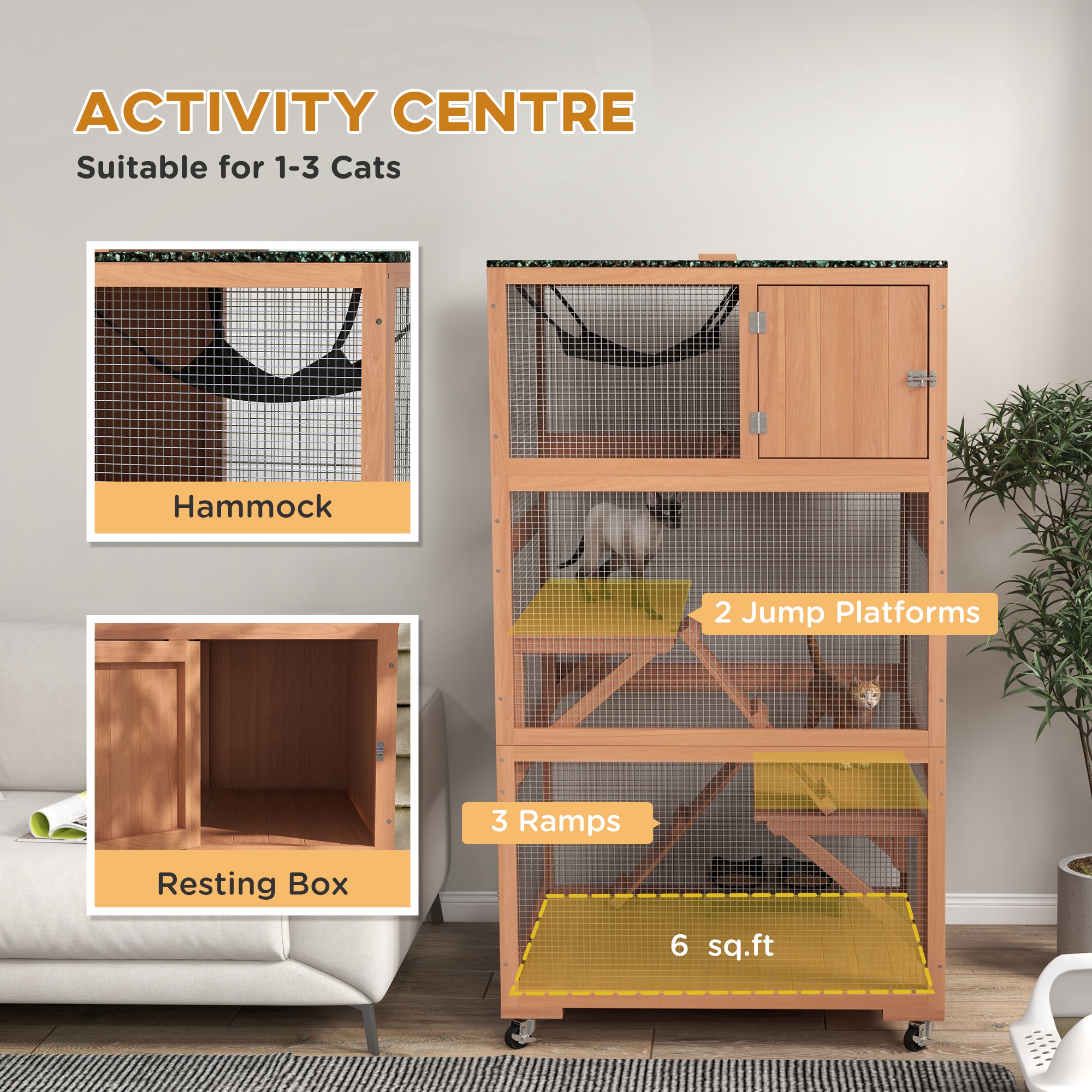 Catio, Encierro al Aire Libre para Gatos con Hammock y Ruedas, Naranja — imagen 4