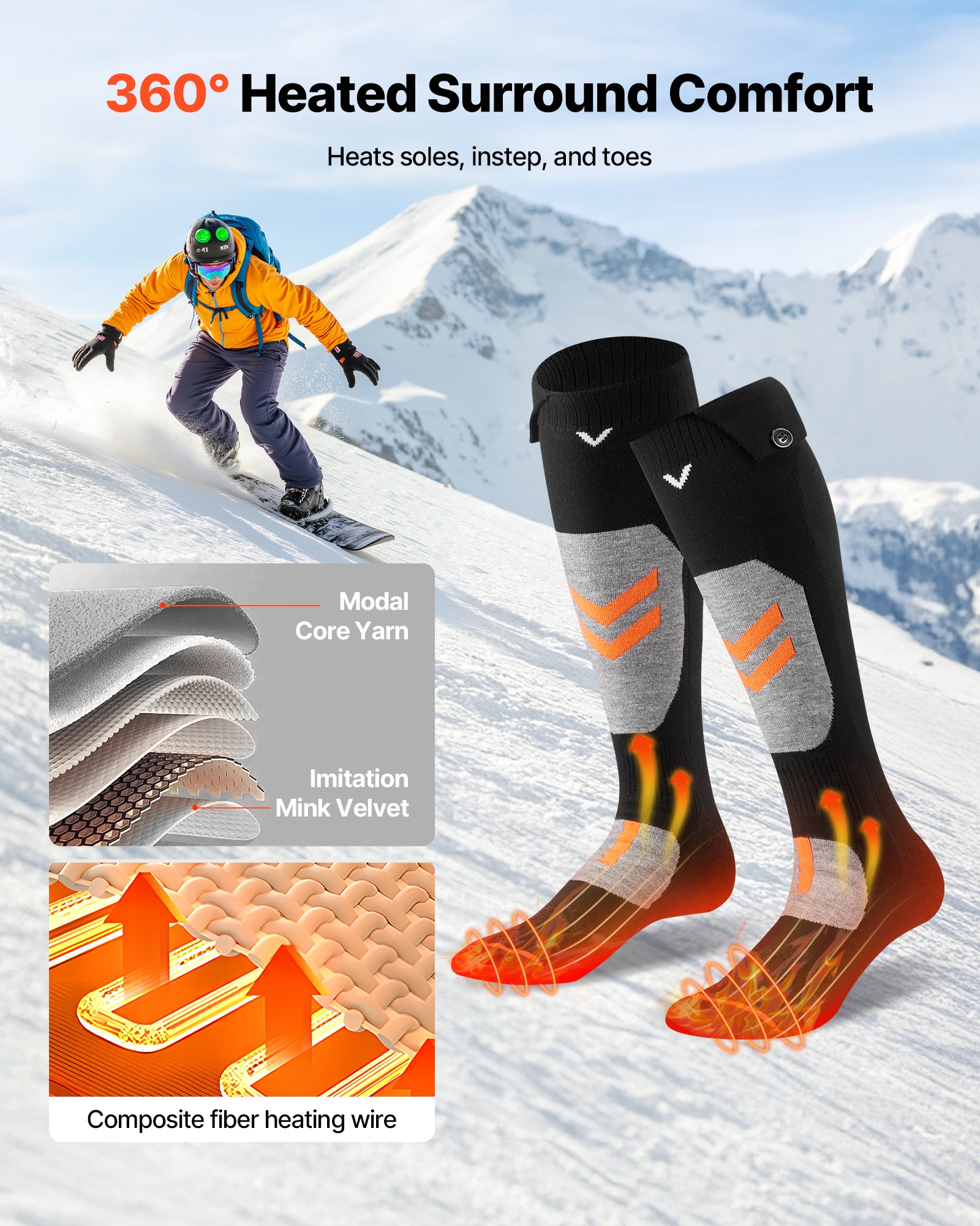 Calcetines Calientes con Batería Recargable de 5000mAh, 4 Niveles de Calor, Control por Aplicación para Hombres y Mujeres, Calentador de Pie para Caza, Equitación, Camping y Senderismo — imagen 4