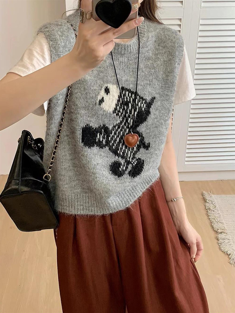 Women's Vintage Horse Jacquard Knit Vest Sleeveless Soft Layering Sweater Vest — imagen 8
