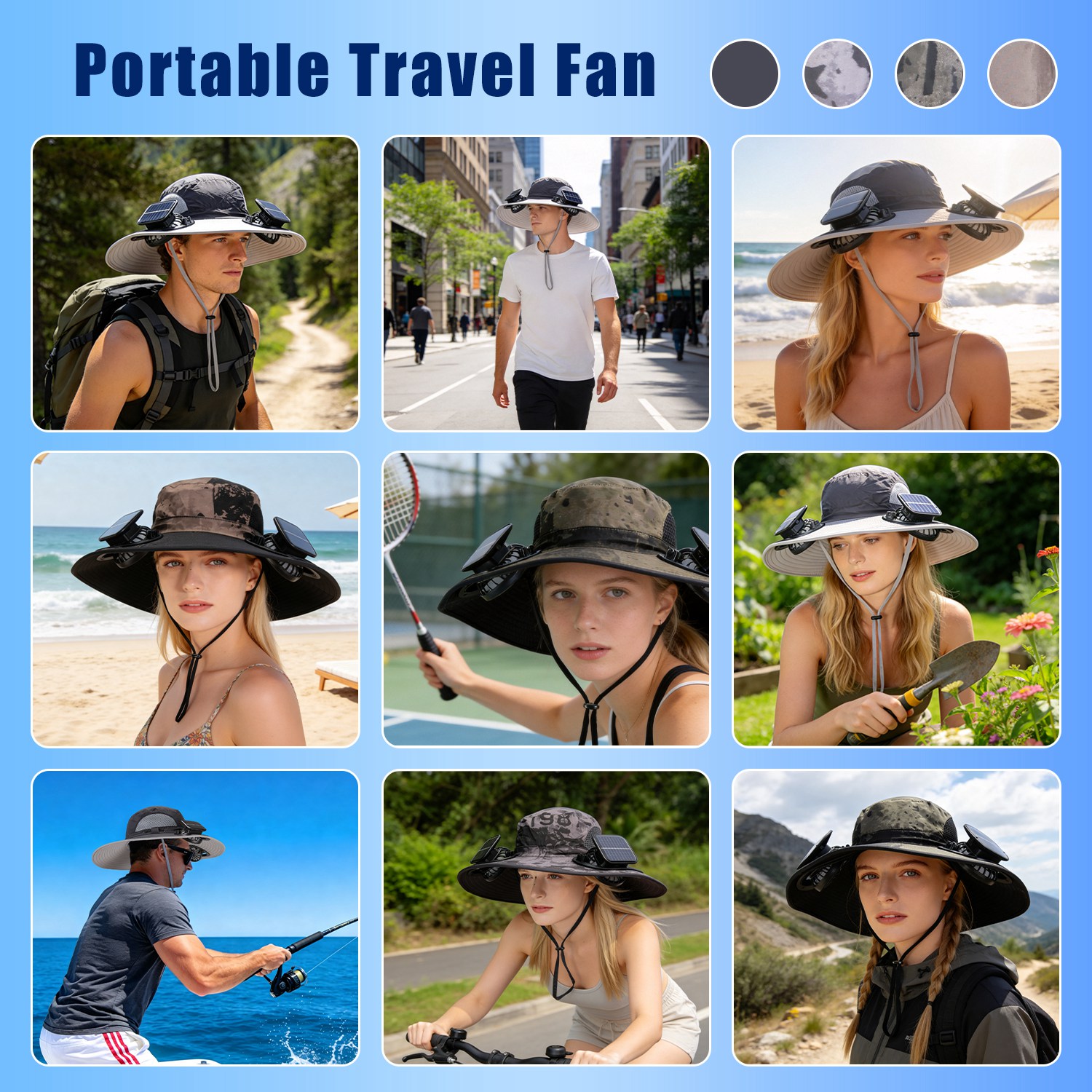 Sombrero con Ventilador Solar 2 en 1 UPF50 Sombrero para el Sol con Ventiladores, Sombrero de Pesca de Ala Ancha con Cubrecara y Protector de Cuello, Carga USB Solar Para Senderismo, Jardinería, Trabajo al Aire Libre — imagen 8