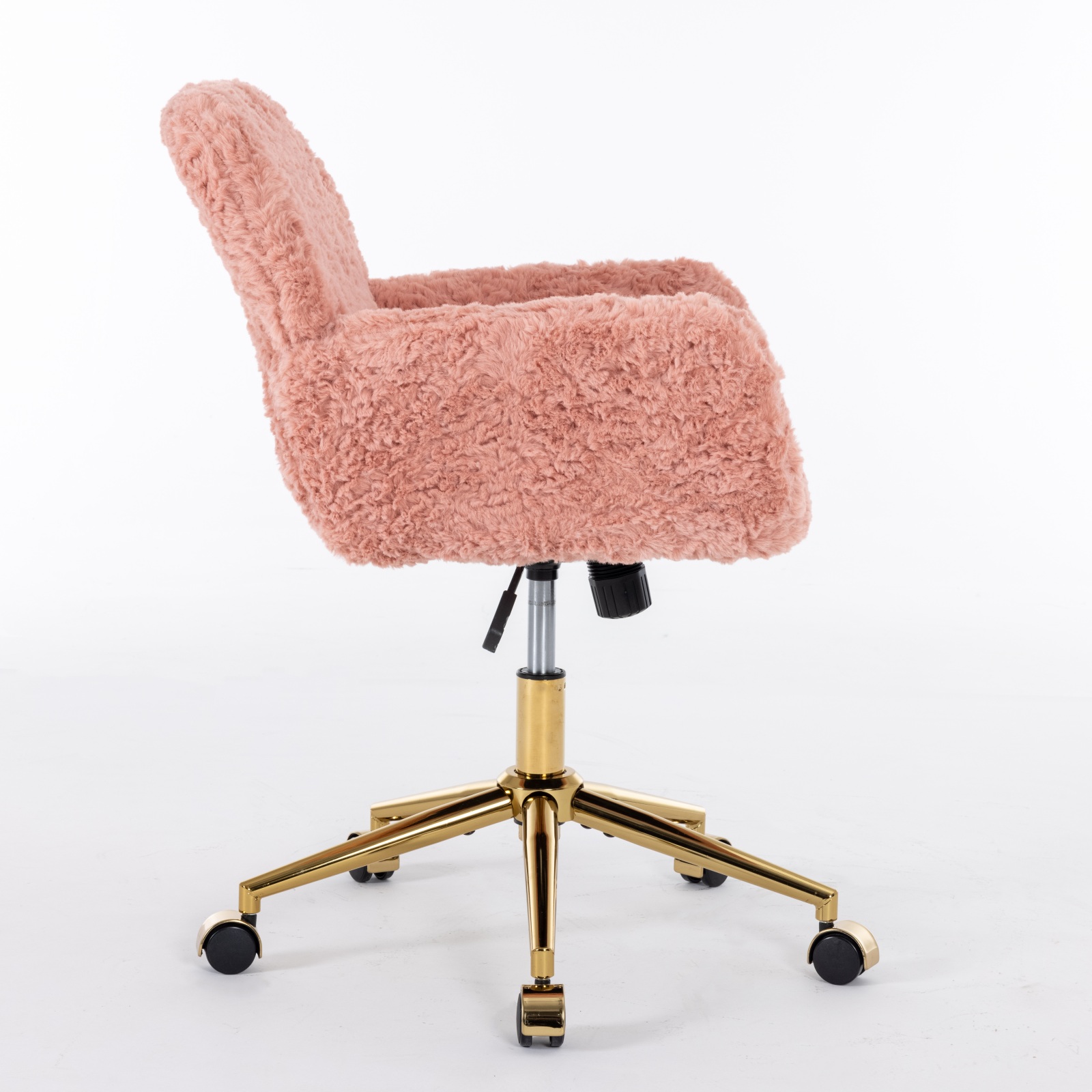 Silla de Oficina A & A Furniture, Silla de Oficina en Casa con Pelo Sintético de Conejo y Base Metálica Dorada, Silla de Escritorio Giratoria Ajustable, Silla Tocador — imagen 2
