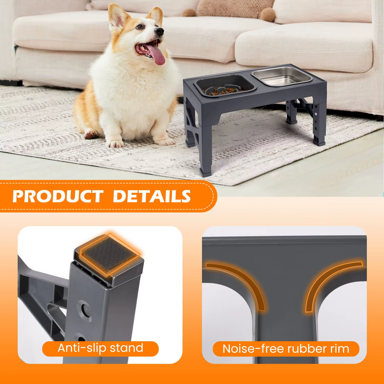 Comederos Elevados para Perros 2 en 1 Comedero Lento, Comederos de Comida y Agua para Mascotas de Acero Inoxidable/Plástico Antideslizantes con Base Plegable — imagen 4