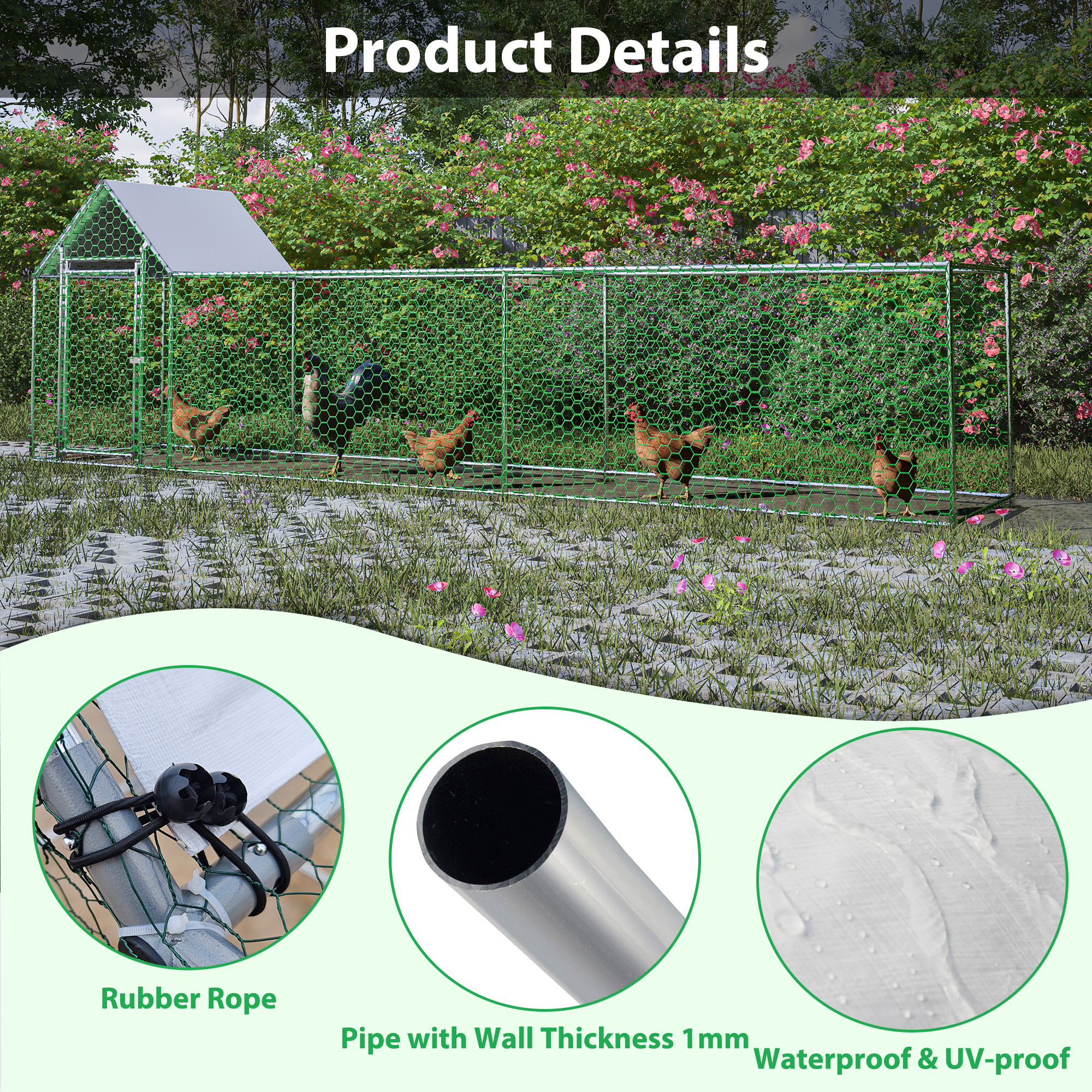 Casa de Pollos Metálica Corral para Gallinas Vivienda para Pájaros Galpón con Cubierta — imagen 4