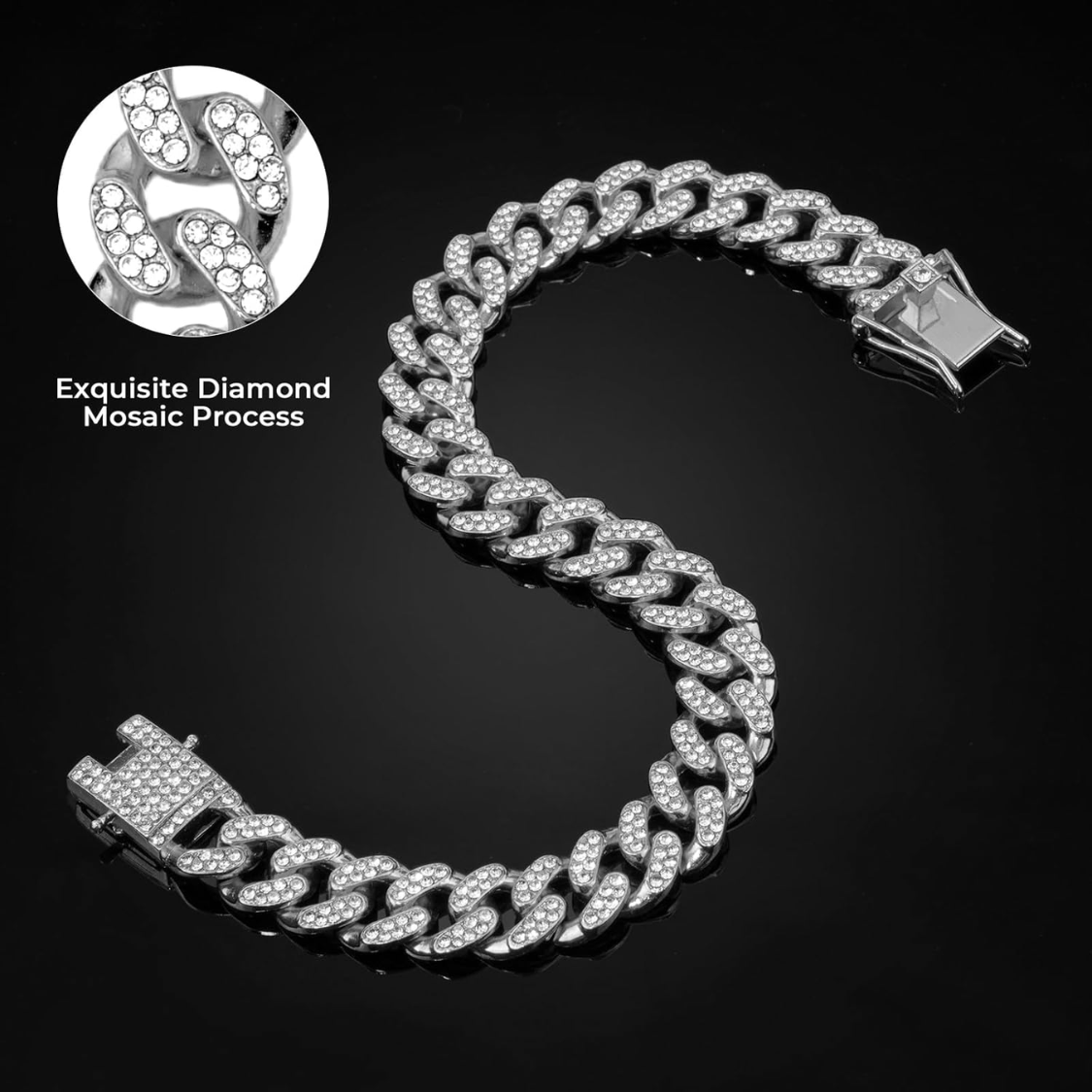 Collar de Perro con Cadena de Enlace Cubano en Plata con Diamantes y Cristales para Perros Grandes y Medianos 13mm Ancho Accesorios de Joyería para Mascotas — imagen 5
