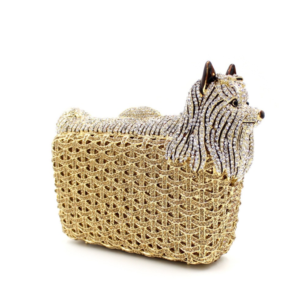 Mochila de perro con diamantes, bolsa de comida de cristal metálico hueco, bolsa de diamantes inlaid a mano, bolsa de mano para mujeres — imagen 2