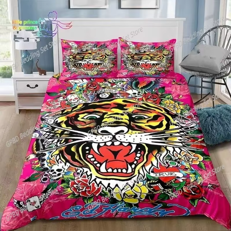 Conjunto de Ropa de Cama Ed Hardy Tattoo Tigre Cráneo para Cama Individual, Doble, Terciada, Reina o Rey - Regalo para Adultos y Niños con Impresión 3D — imagen 2