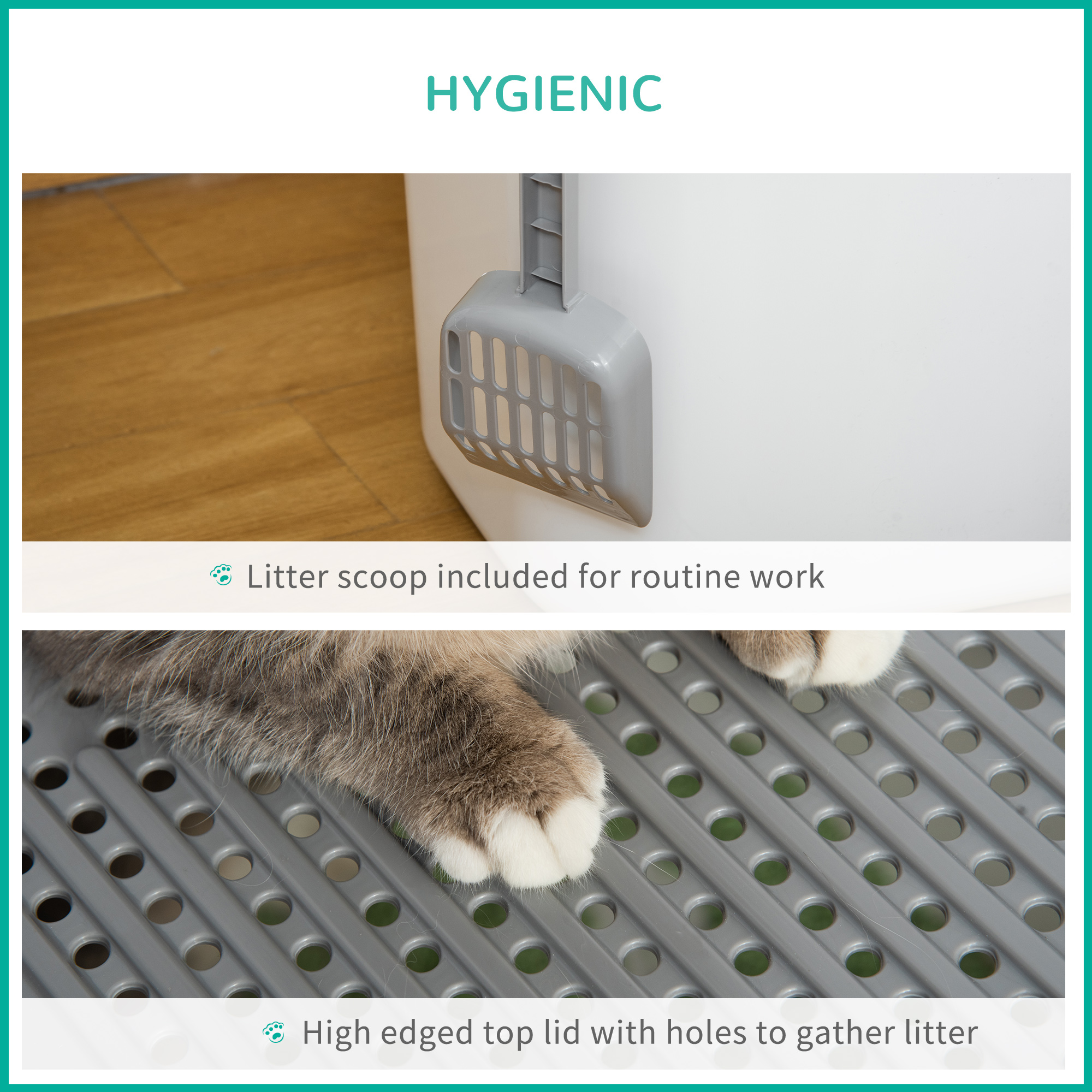 Caja de Arena para Gatos con Entrada Frontal y Salida Superior, Fácil de Limpiar con Escoba Incluida, Control de Olor, Blanco — imagen 4