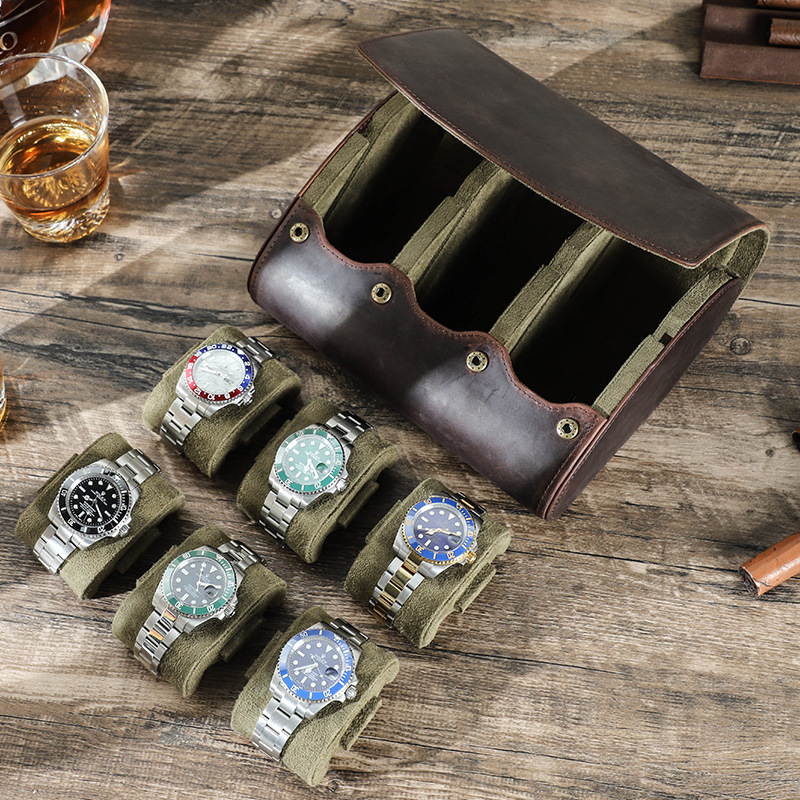 Vintage Crazy Horse Leather 6-Piece Watch Storage Box, Travel Portable Oval Handmade Genuine Leather Watch Case — image 3