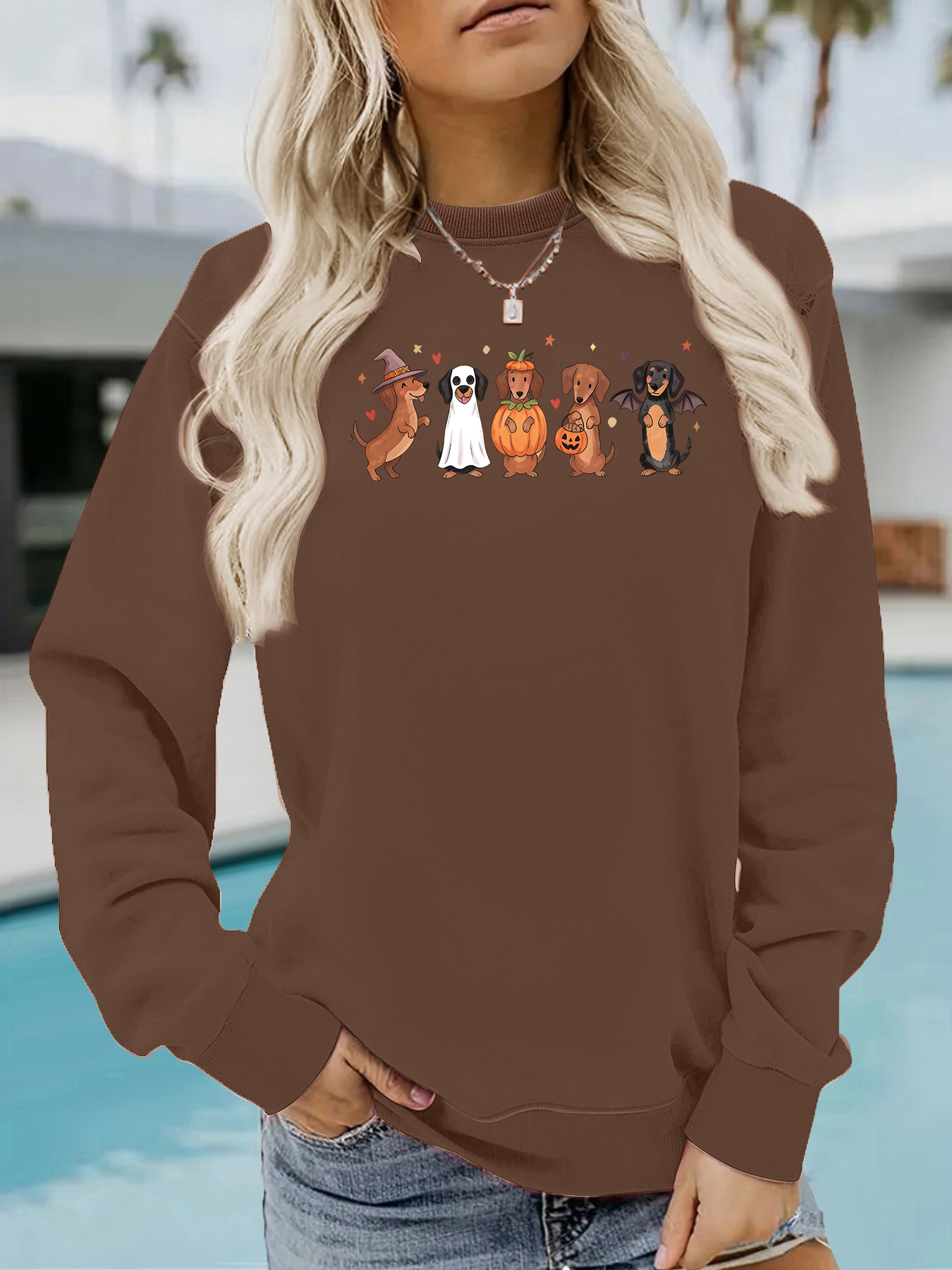 Sausage Dog Printed Round Neck Velvet Hoodie — image 13