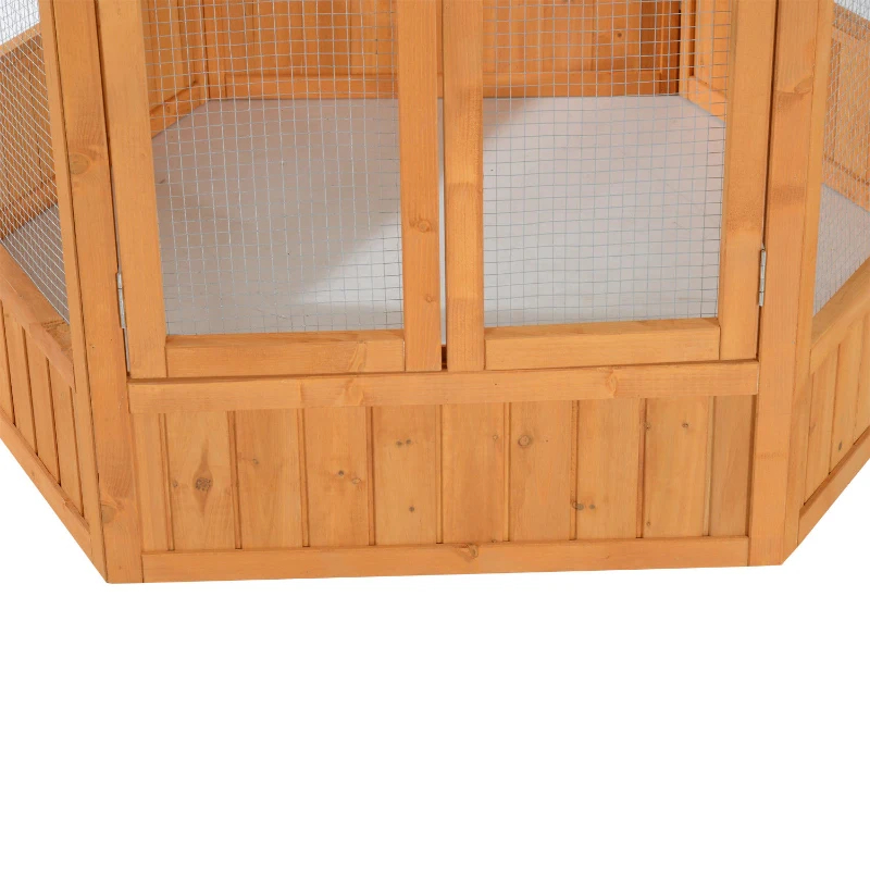 PawHut 69 Wooden Hexagonal Outdoor Aviary Flight Bird Cage With Covered Roof, BrownFor Multiple Packages, Please Pay Attention To The Detailed Dimensions And Weight Of Each Package — image 2