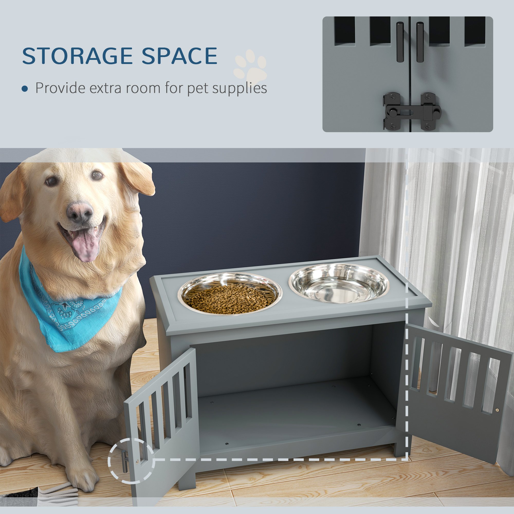 Dog Food Storage Cabinet with Bowls & Dog Feeding Station, Gray — image 3