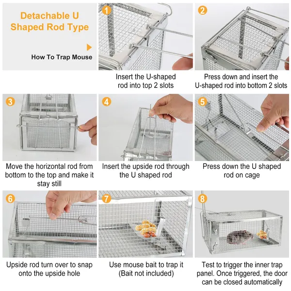 2 Pack Rat Trap Cage Humane Live Rodent Trap Cage Galvanized Iron Mice Mouse Control Bait Catch With Detachable U Shaped Rod — imagen 2