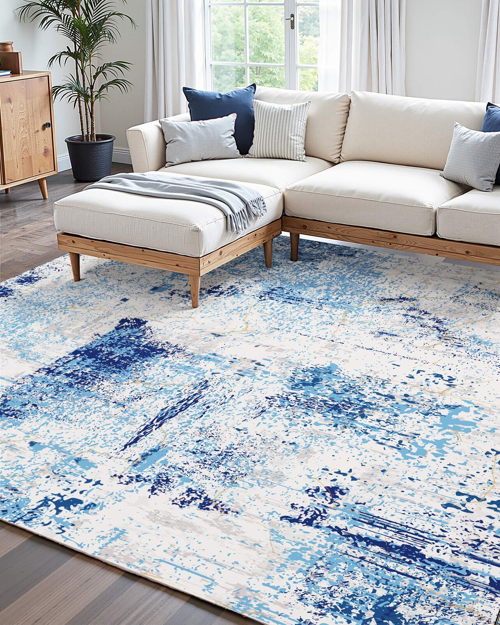 Area Rug, 5 X 7 Ft Large Washable Rug, Non-Slip And Tear-Resistant Soft Carpet, Pet & Child Friendly Modern Area Rugs, Indoor Mat For Bedroom, Office, Living Room, Kids Room, Entryway, Blue — imagen 4