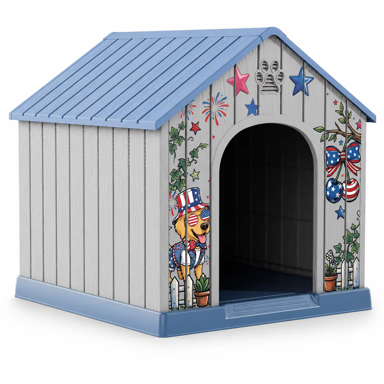 Outdoor Plastic Dog House, Weatherproof Pet Shelter with Printed Pattern Door, Outdoor Dog Cabin for Small Medium Dogs — image 1