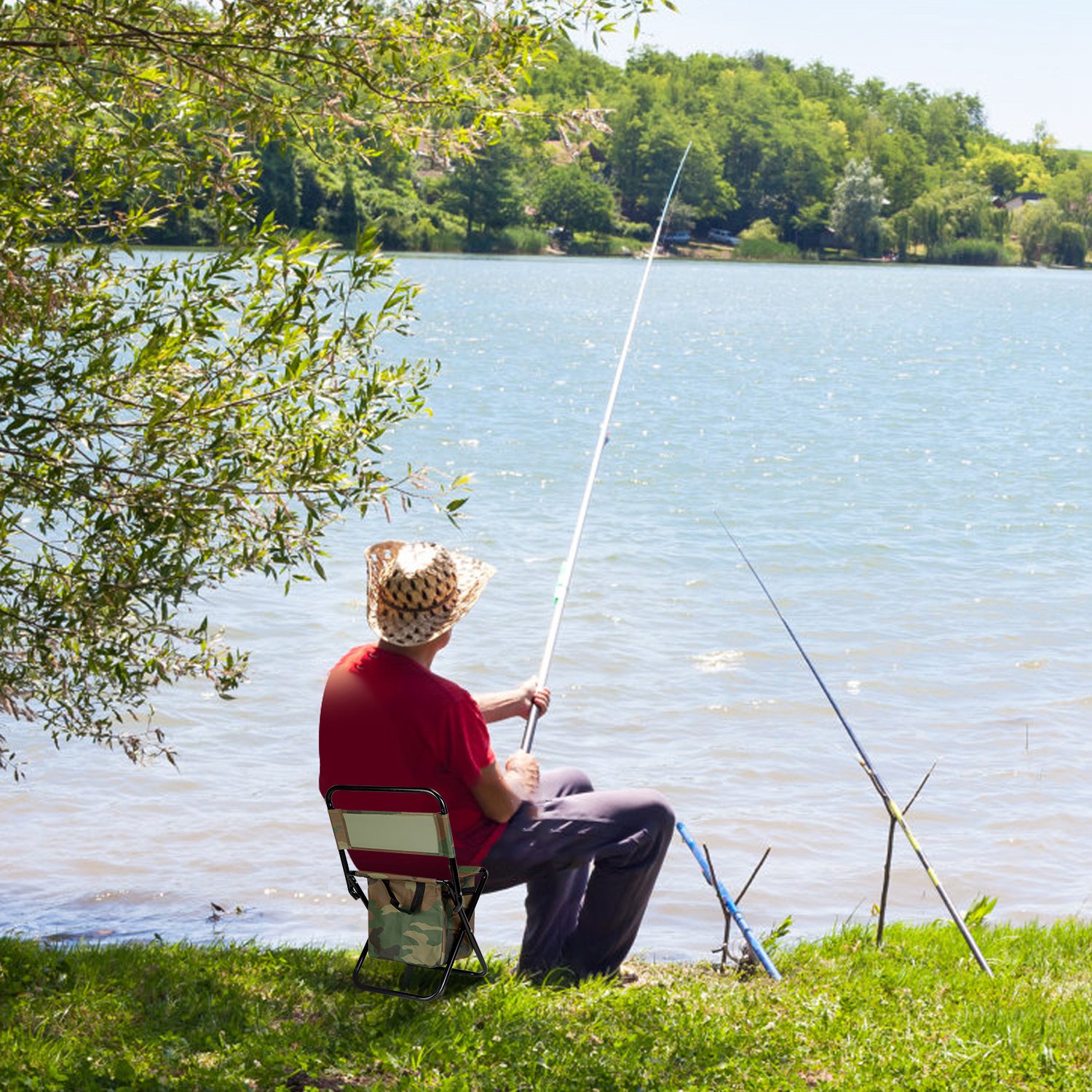 Silla de Pesca Plegable con Almohadón y Bolsa Portátil para Enfriamiento, Manija Ligera para Camping y Caza — imagen 6