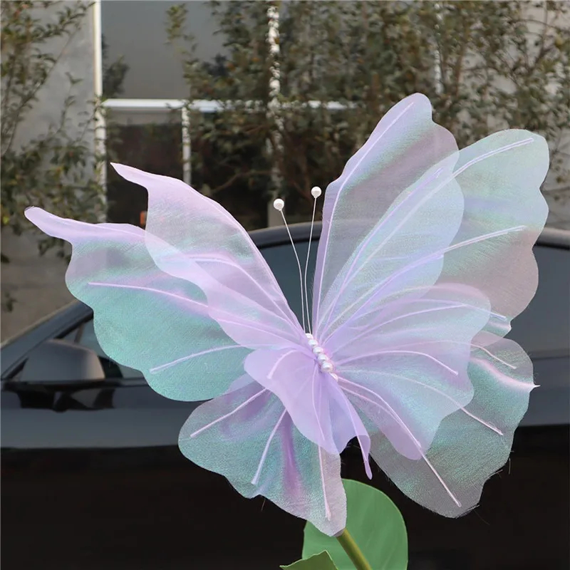 Silk Yarn Artificial Butterfly Mariage Decor Wedding Party Outdoor Holiday Decoration Display Giant Gauze Fake Butterfly — image 1