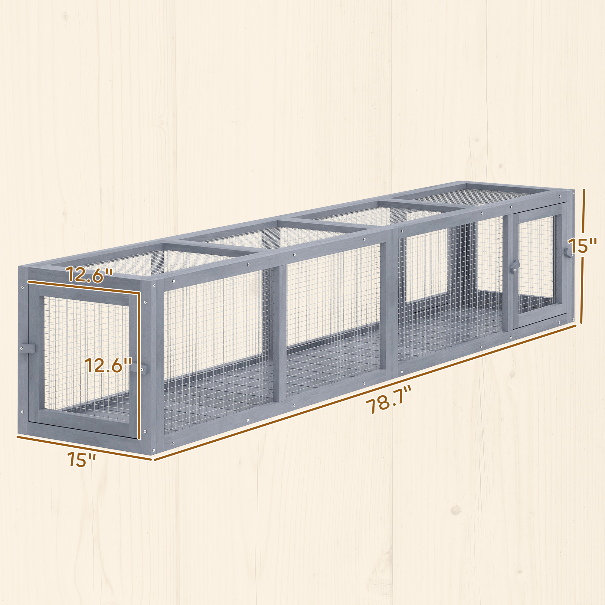 Túnel de Gato de Madera con Protección Climática, Conectable Interior y Exterior, 79"L x 15"W x 15"H, Gris Oscuro — imagen 2