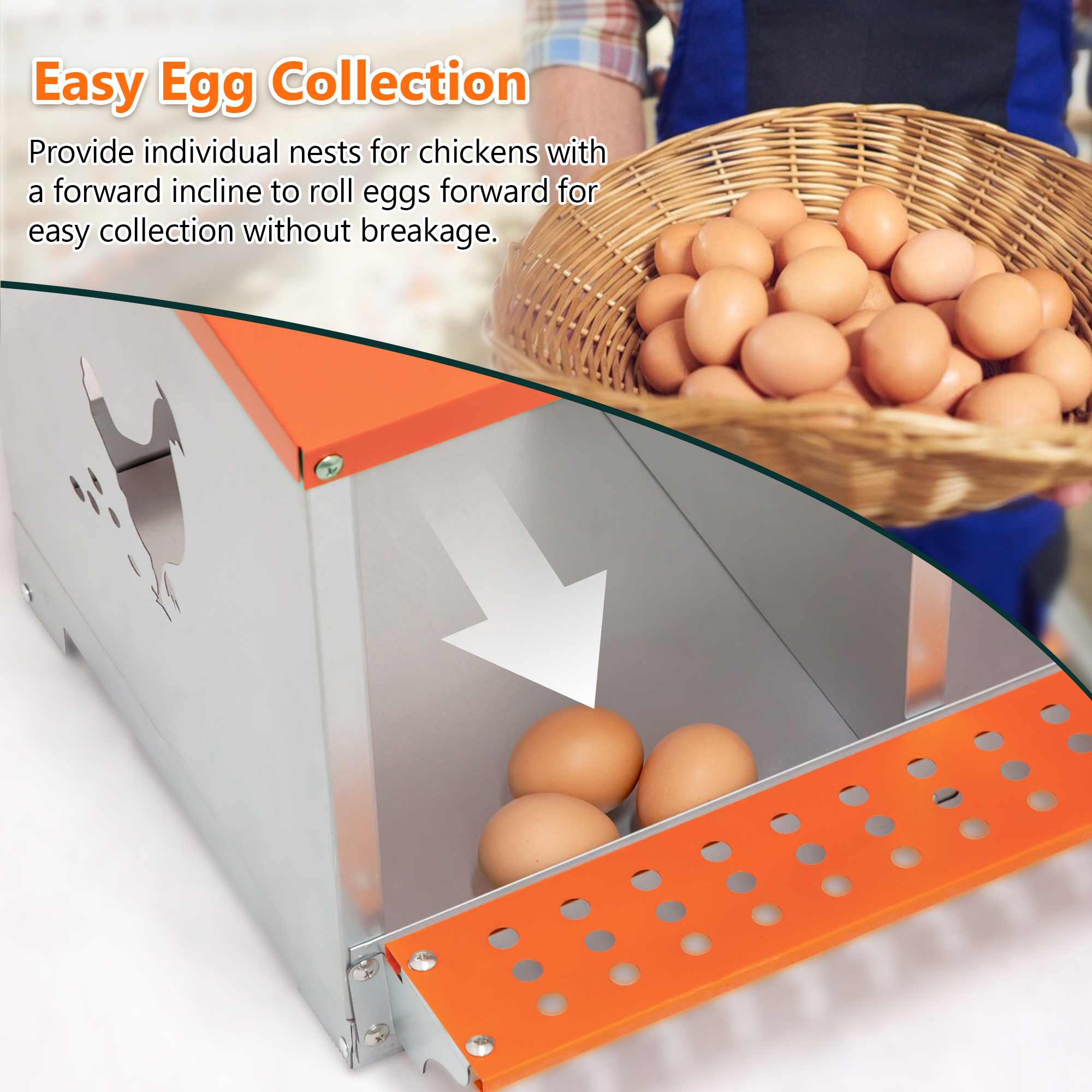 Nido Metálico de 3 Compartimentos para Montaje en Pared, para Gallinas y Patos, Fácil Recolección de Huevos, Equipo de Gallinero de Acero Galvanizado Ventilado, Naranja — imagen 5