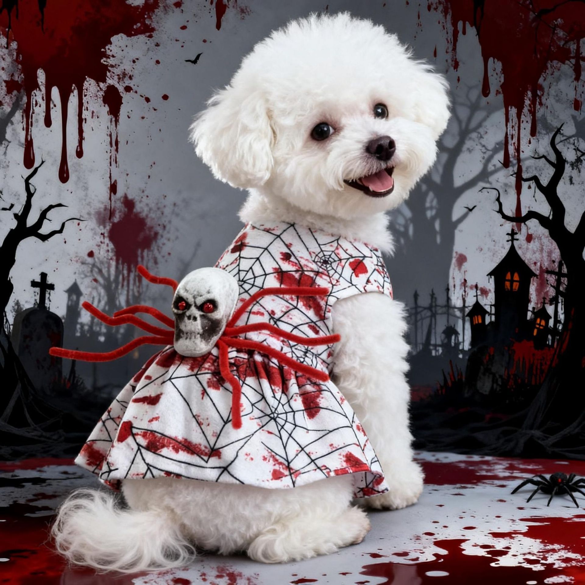 New Halloween Pet Dog Dress Four-Legged Costume Bloody Spider Design for Small Dogs — image 7