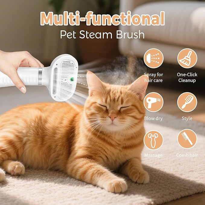 Cepillo de Vapor 3 en 1 para Gatos, Cepillo de Vapor para Mascotas de Pelo Largo y Corto, Peine con Spray para Eliminar Pelo en Animales Pequeños, Cepillo con Rociador de Niebla de Agua y Botón de Liberación — imagen 9