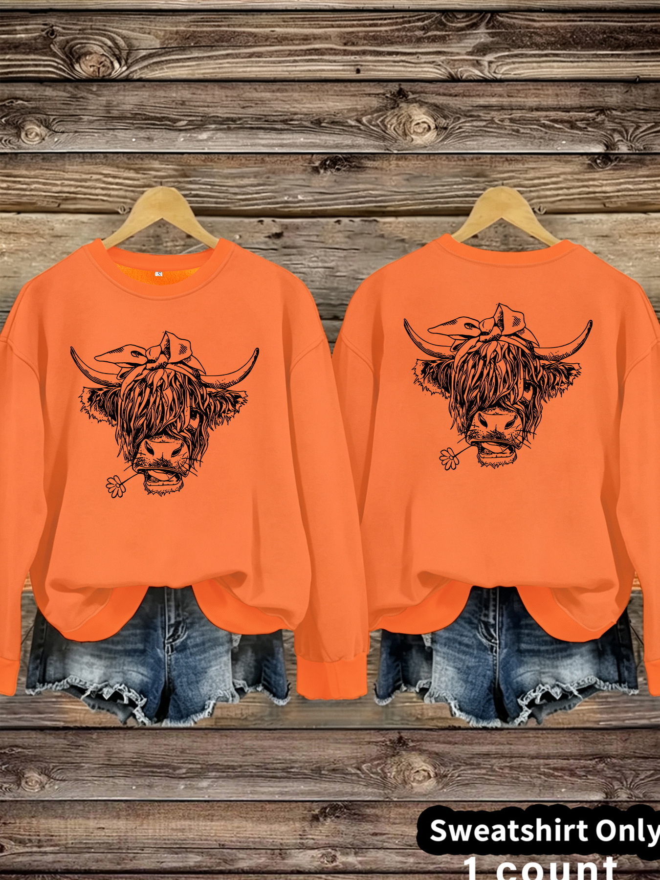 Cowboy Highland Cow Printed Loose Women's Velvet Hoodie — image 12