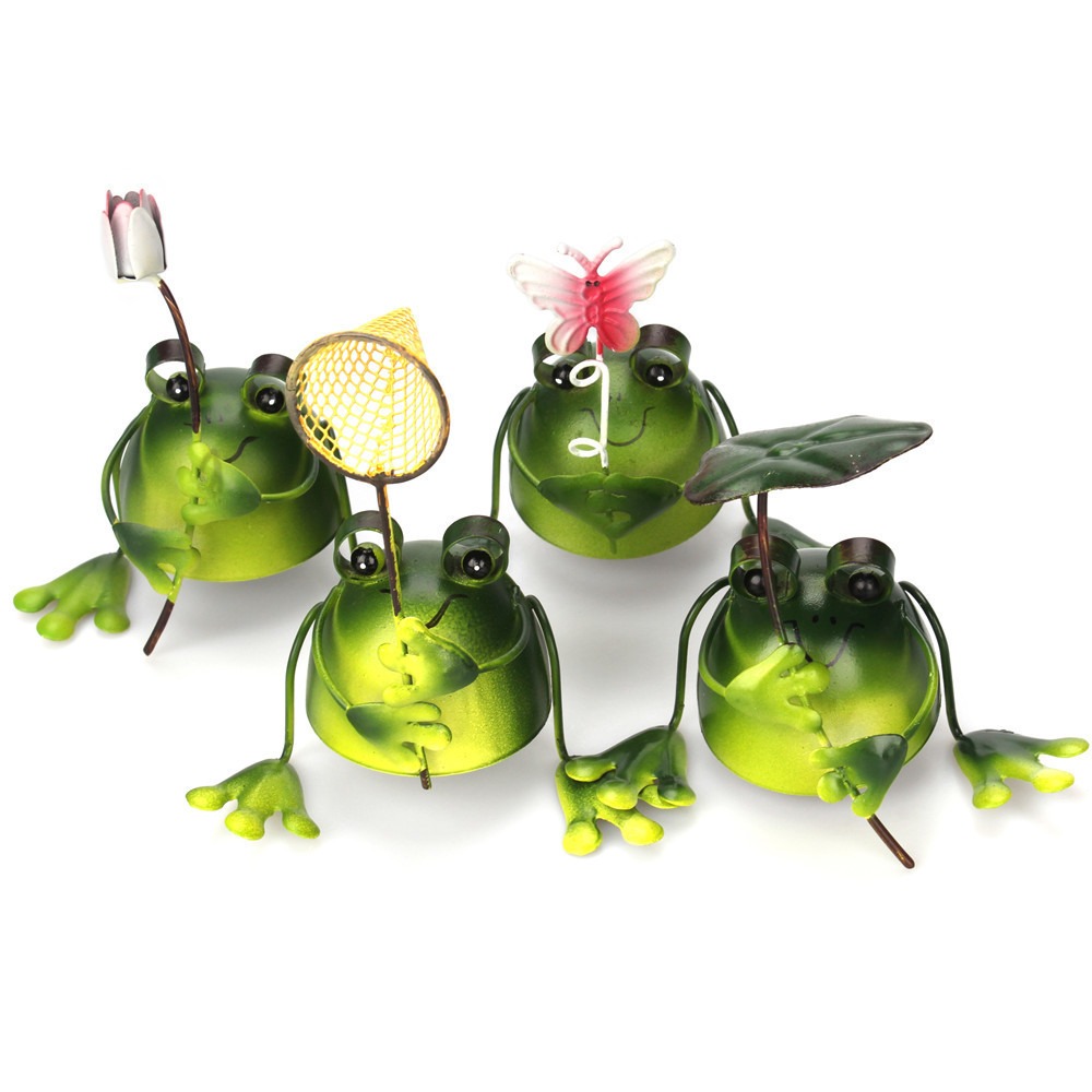4 sets of cute frog iron ornaments and metal crafts — imagen 4