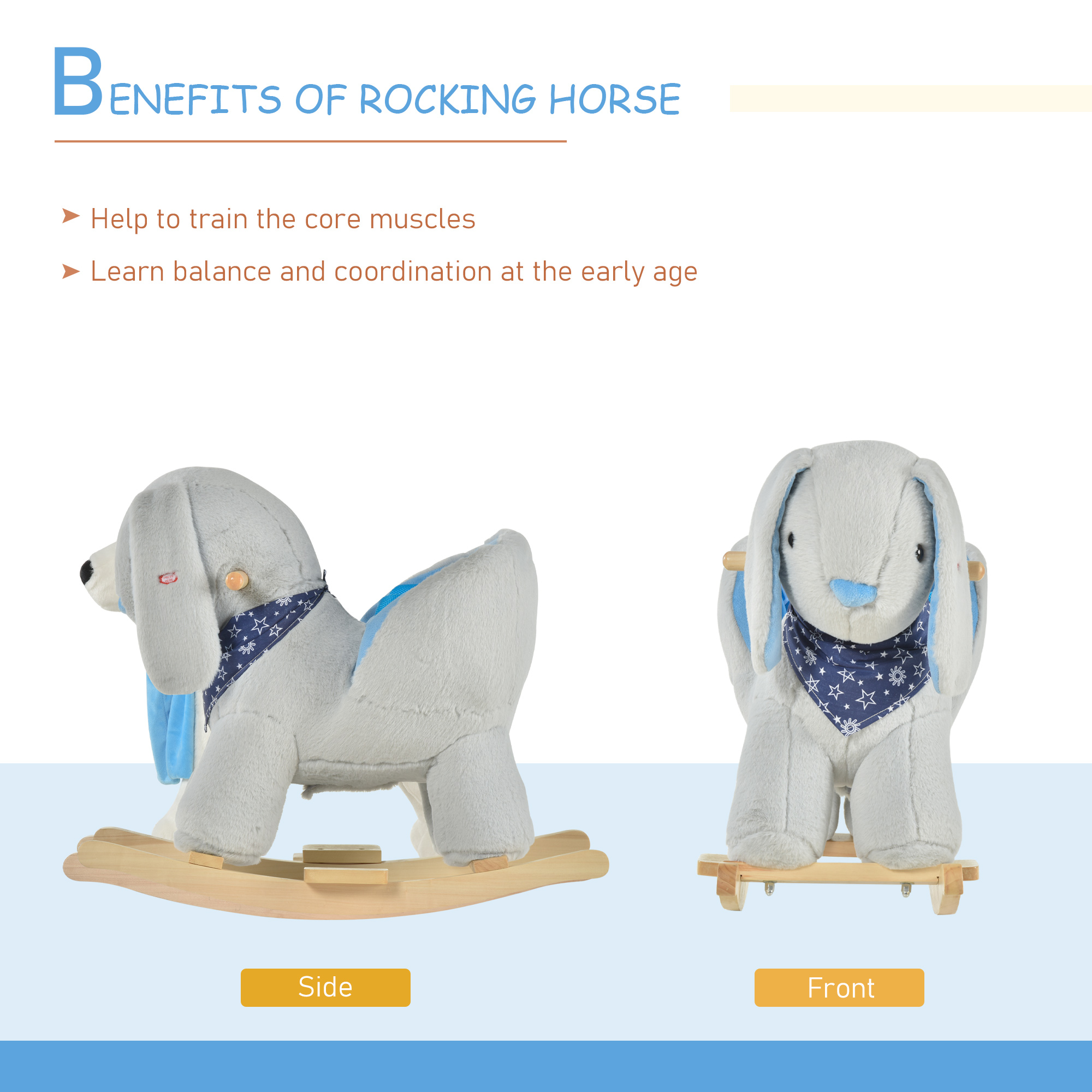 Kids Ride-On Rocking Horse Toy Bunny Rocker with Fun Play Music & Soft Plush Fabric for Children 18-36 Months — image 4