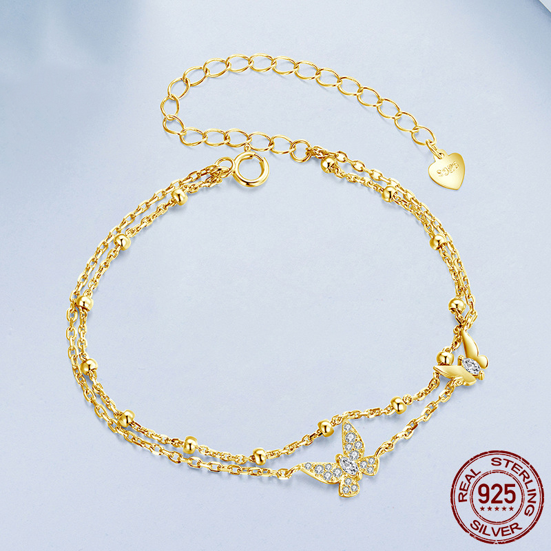 Cinturón de pulsera doble capa con mariposas en plata 925 para mujer — imagen 5