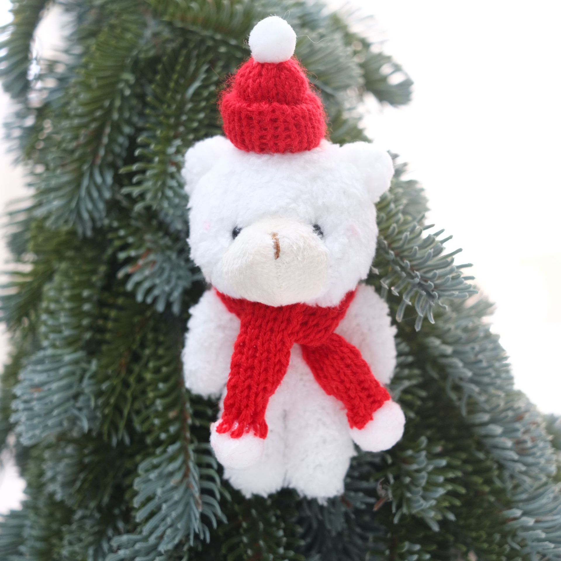 Oso de Peluche Fuzzy Bear con Gorro Rojo Juguetes de Cuerda para Clave, Bolsa de Cuello y Adorno de Árbol Navideño — imagen 7