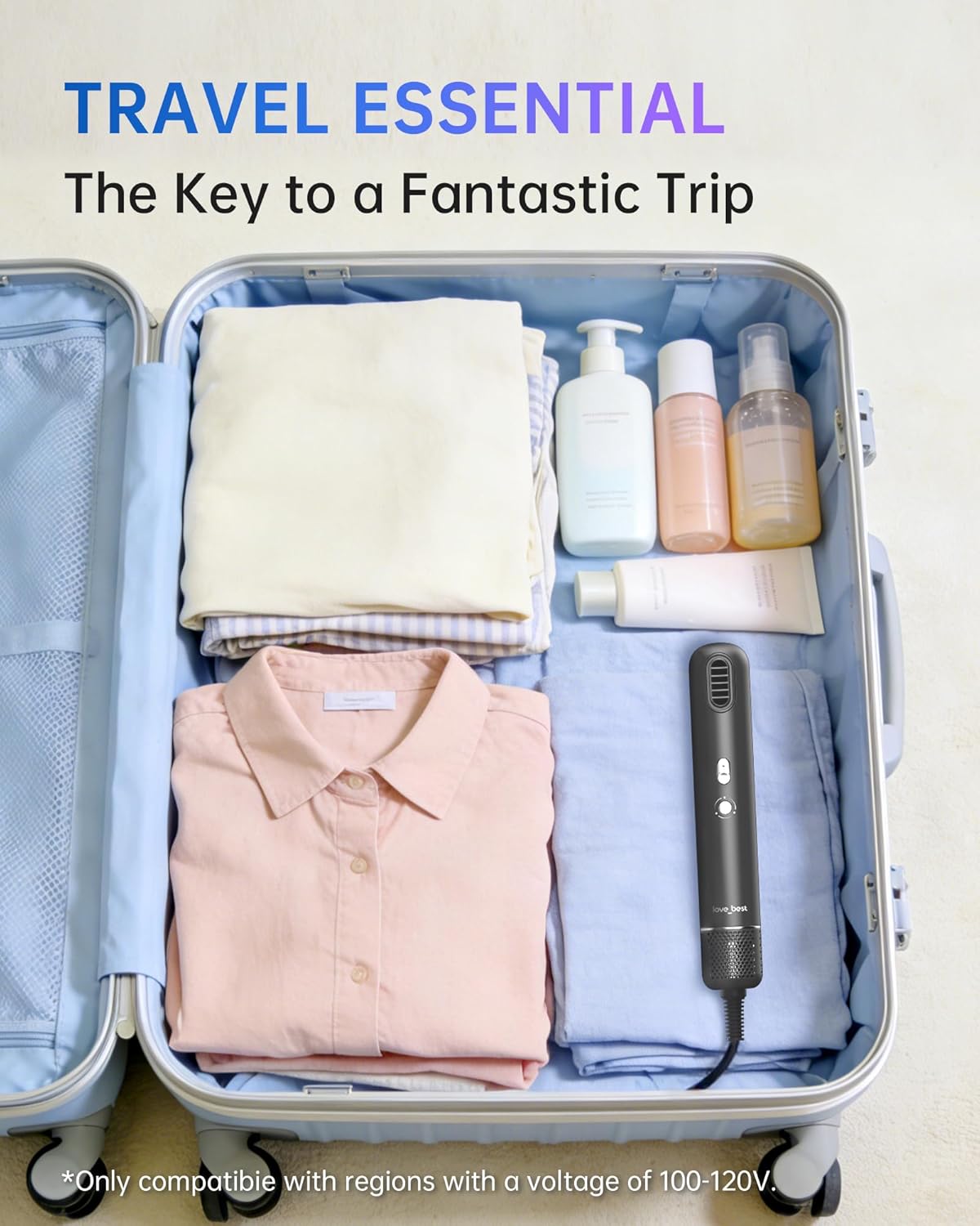 Secador de Cabello Mini - Tamaño Portátil para Viajes, 110.000 RPM para Secado Rápido, 1 Milardo de Iones para Suavizar, 0,55 lb Ligero, Secador Silencioso para Viajes Gimnasio Niños Mujeres Hombres — imagen 6
