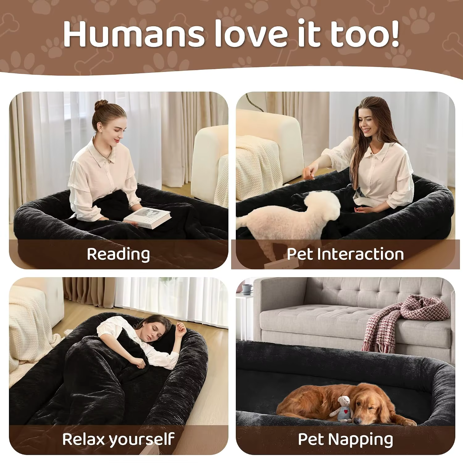 Human Dog Bed, 71"x43"x10", Black | Dog Bed for Humans with Smooth Short Plush, Removable Cover & Waterproof Liner, Ideal, Custom — image 4