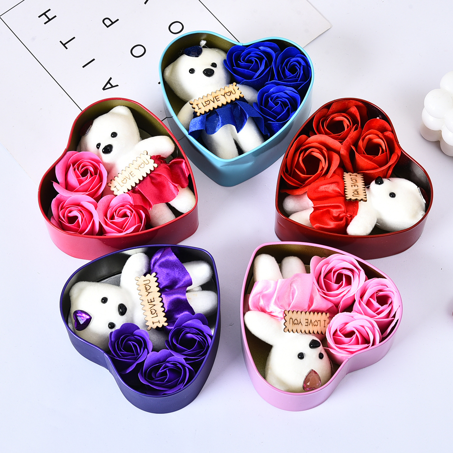 Valentines Day Gift Soap Flower Gift Rose Box Bears Bouquet Wedding Decoration Gift Festival Heart-shaped Box — image 1