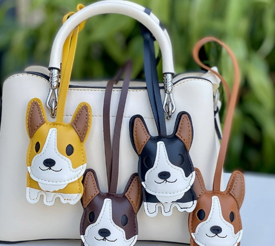 Corgi Dog Keychain Leather Bull Terrier Car Keychain Cute Corgi Leather Pendant — image 3
