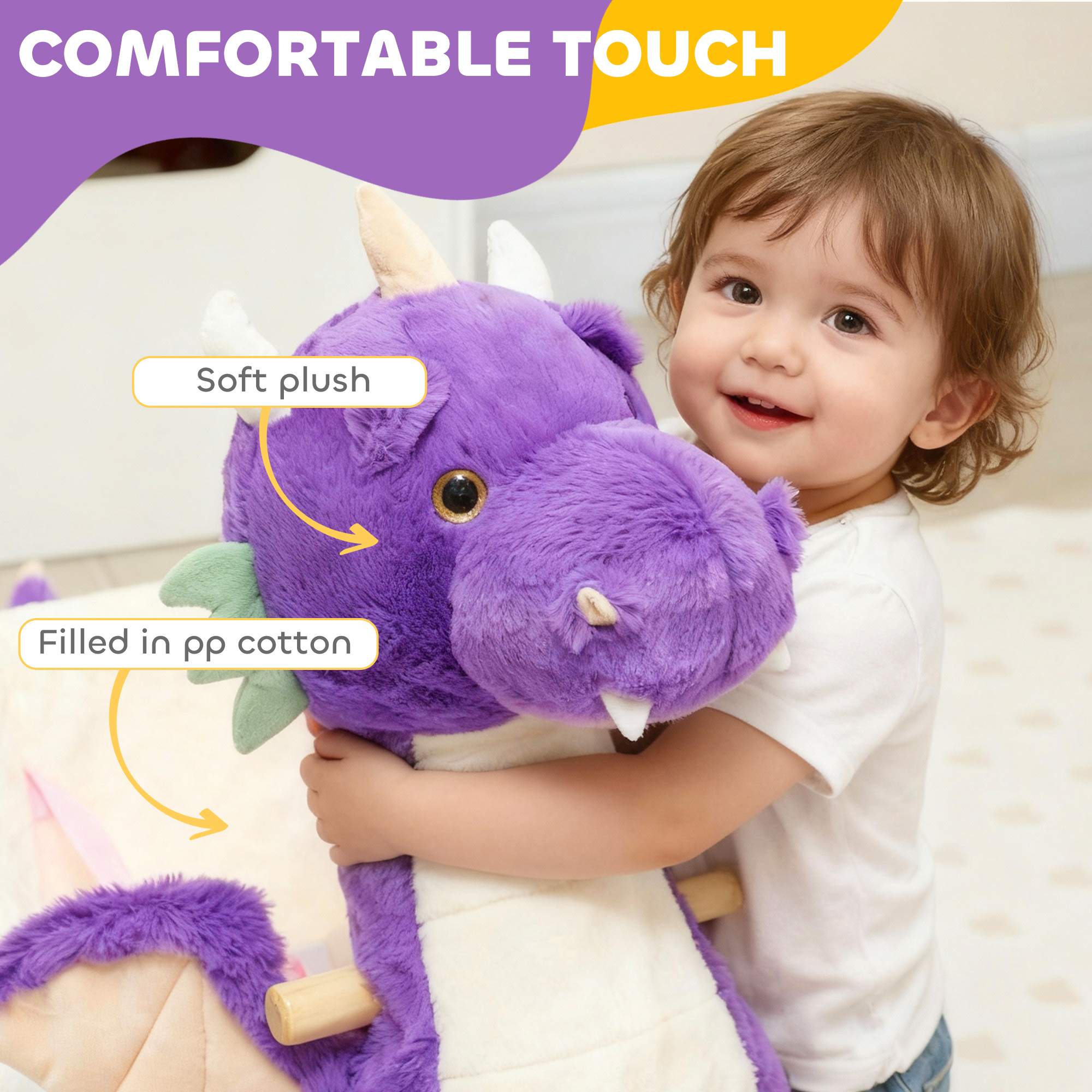 Baby Rocking Horse, Kids Ride On Dragon Toy with Realistic Dragon Roar and Safety Belt for Kids 18–36 Months, Purple — image 3