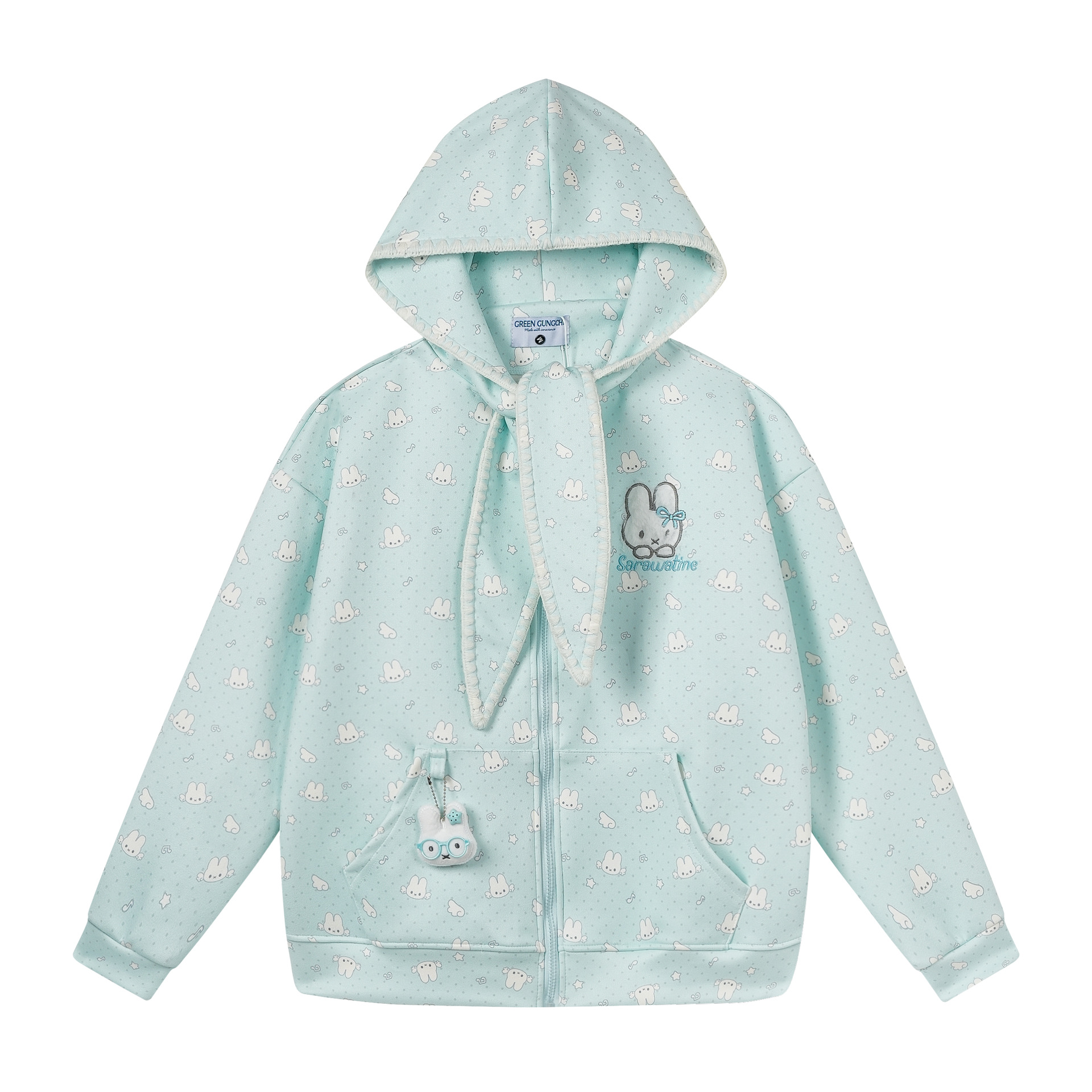 All-Over Print Bunny Hoodie with Rabbit Ear Drawstrings and Pendant Loose Cardigan Jacket — image 4