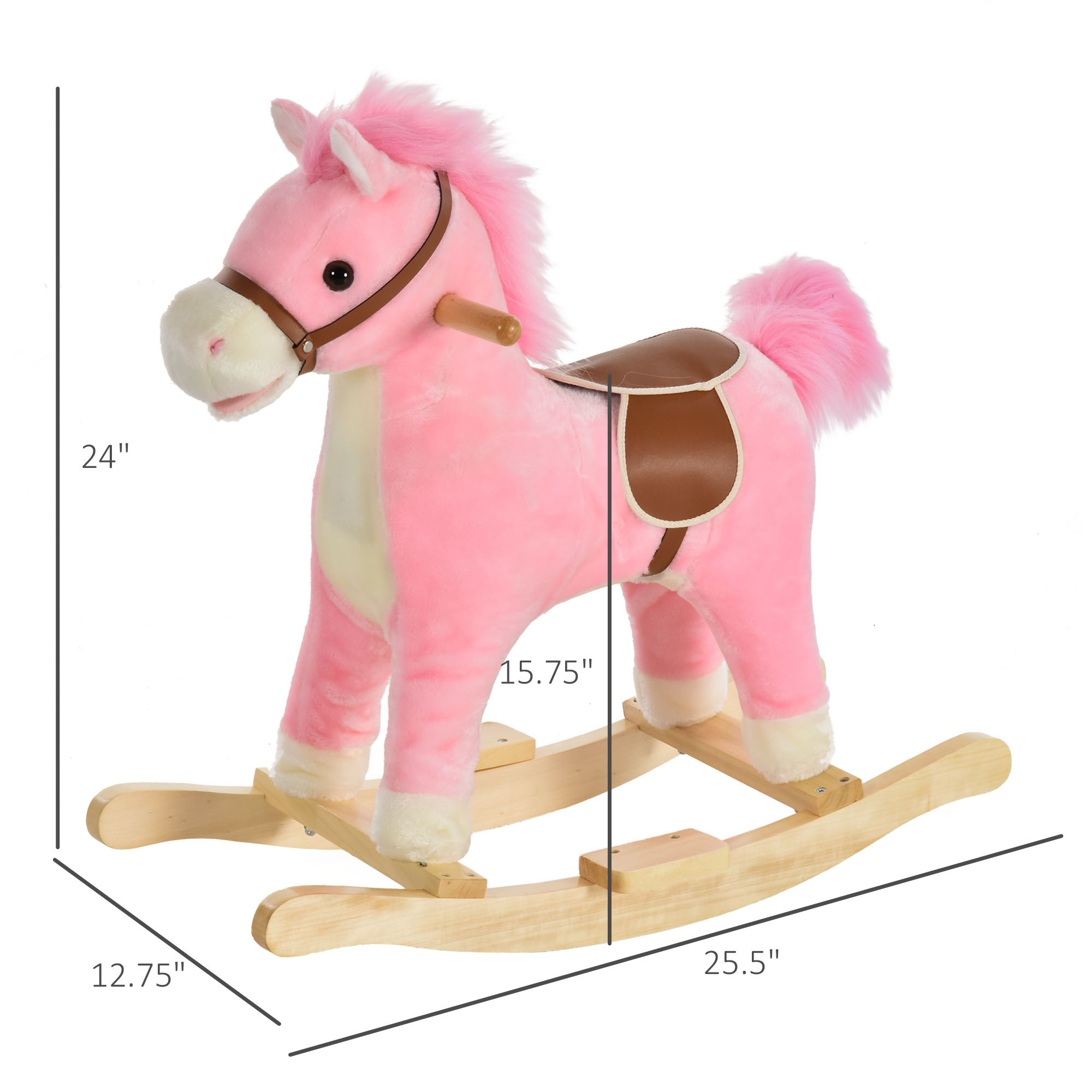 Rocking Horse Plush Animal on Wooden Rockers, Baby Rocking Chair with Sounds, Moving Mouth, Wagging Tail, Pink — image 5