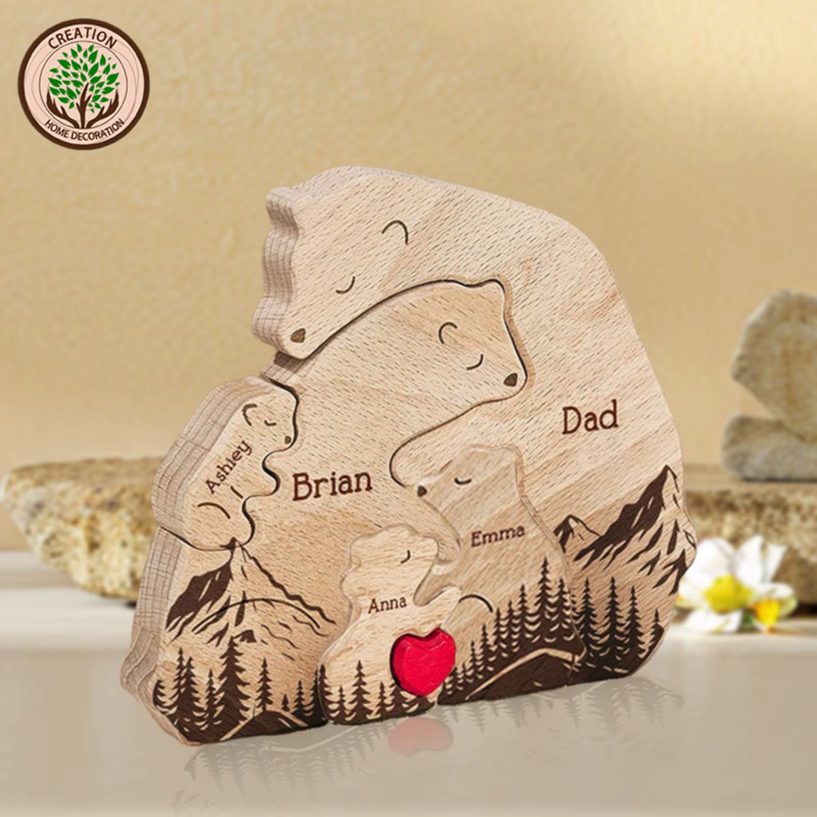 Puzzle de Osito de Madera Personalizado con Familia - Regalo para Bebés, Acción de Gracias y Navidad — imagen 4