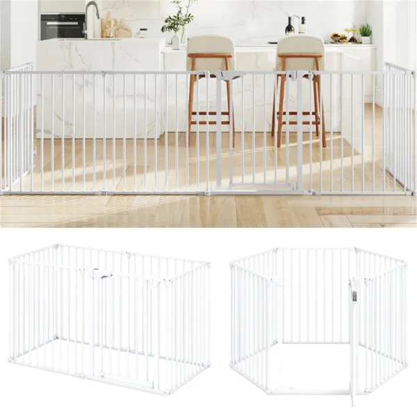 6-Panel Expandable Safety Gate (34.5"-154"), 270° Rotatable Baby/Pet Barrier For Fireplace Stairway Doorway-White — imagen 2