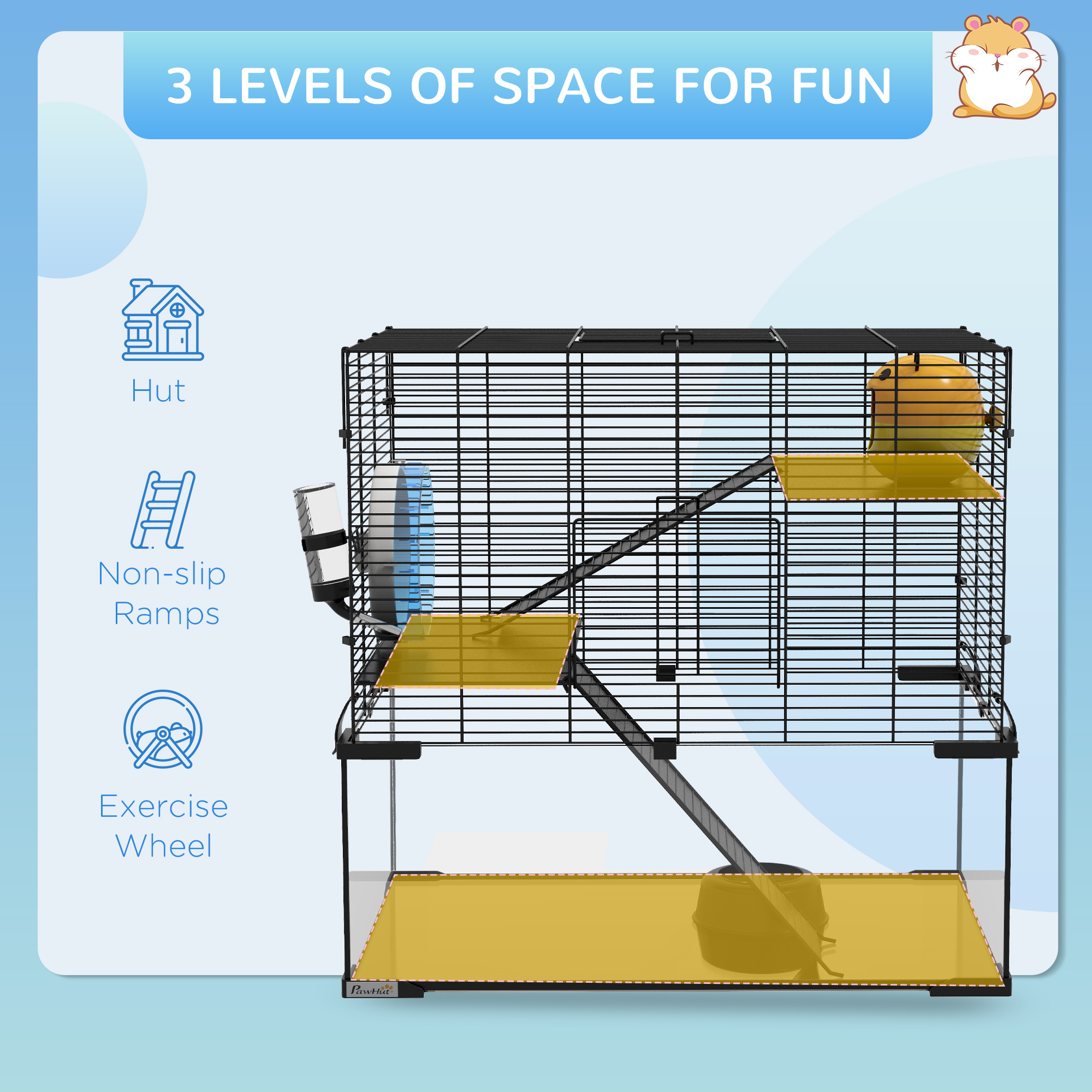 Caja para Hámsters de 23.5", Cárcel para Conejos con Fondo de Vidrio para Pequeños Hámsters, Negro — imagen 6