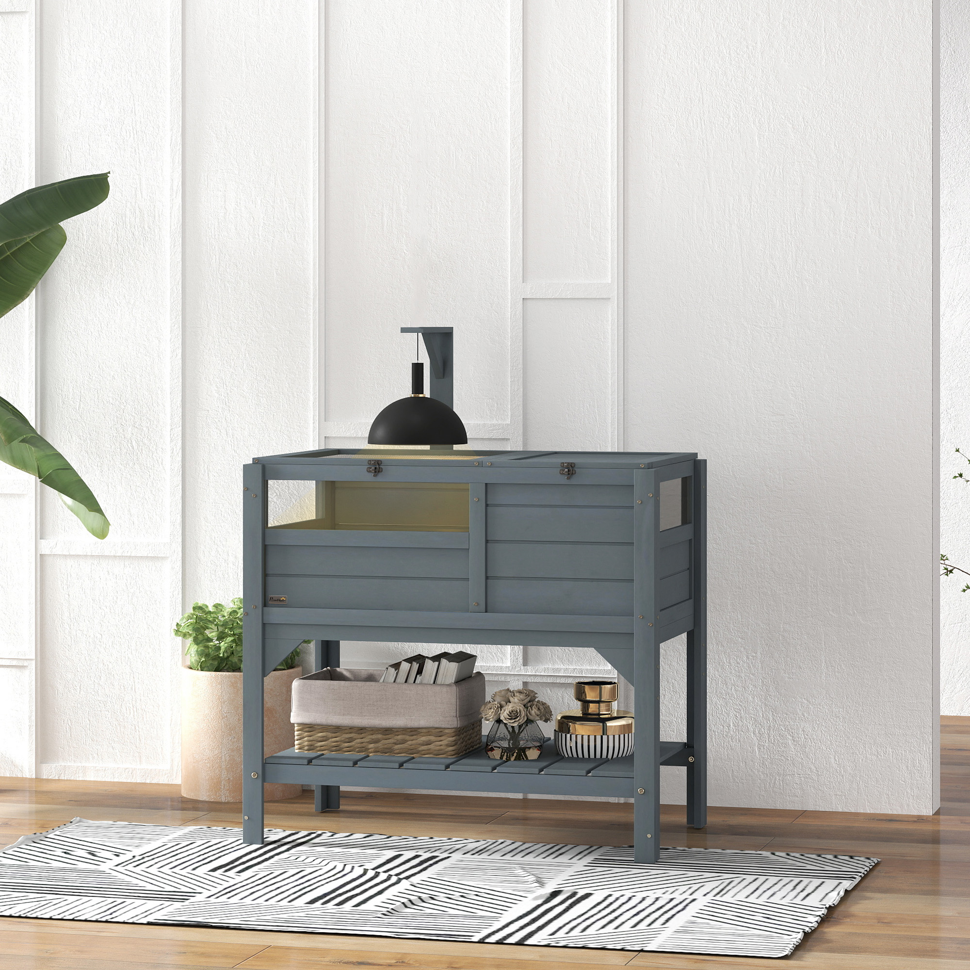 Tortoise Habitat With Shelf Storage Tortoise Gift Accessory With Weather Protection For Indoor, Gray — imagen 1