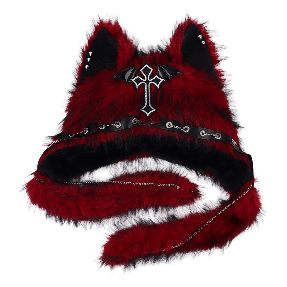 Sombrero de Orejas de Gato con Estilo Gótico, Aesthetic Oscura, Gorra de Pelo de Zorro para Niñas, Moda Cool para Mujeres, Chaqueta de Lana para Invierno — imagen 6