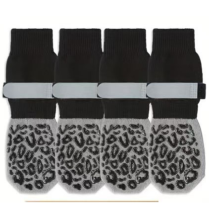 Non-slip Bottom Cotton Socks for Large Dogs, Quiet Pet Socks with Black Leopard Print, Dog Shoes for — image 1