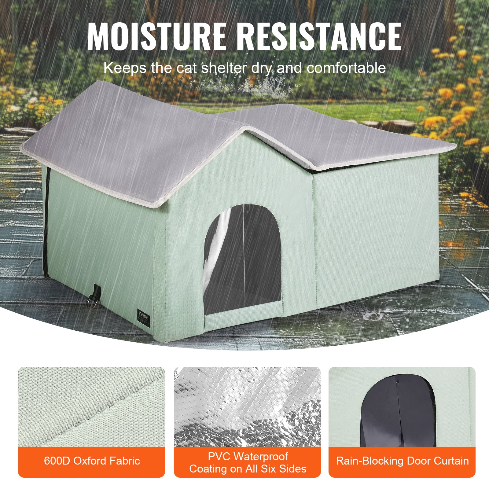 Heated Cat House Foldable Kitty Shelter With Heated Pad Green Large — imagen 8