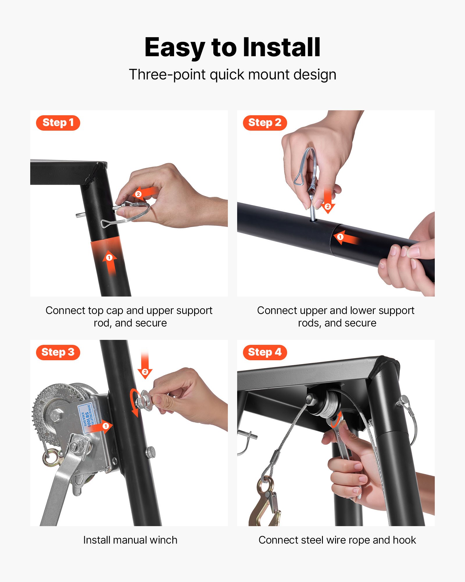 Tripode para levantar venados de 500 lbs, sistema de levantamiento con manivela y gancho, accesorio para caza y preparación de piezas — imagen 4