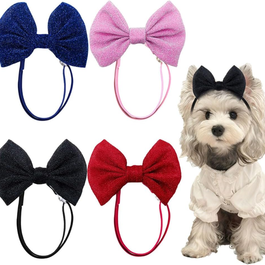 4 Piezas de Diadema con Moño para Perros Pequeños y Medianos, Ajustable, Accesorios de Peluquería para Mascotas, Cachorros y Gatos — imagen 1