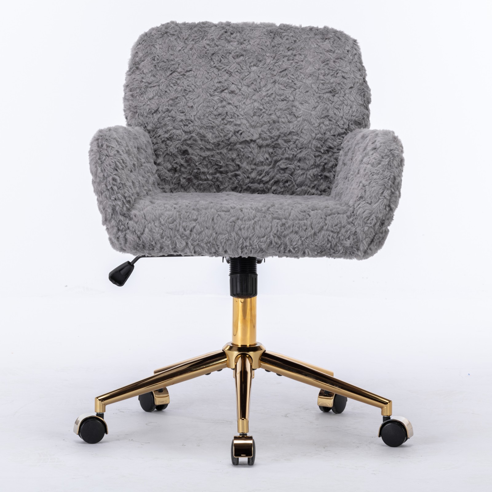 Silla de Oficina AA Furniture, Silla de Oficina en Casa con Pelo Sintético de Conejo y Base Metálica Dorada, Silla de Escritorio Giratoria Ajustable, Silla Tocador Gris — imagen 5