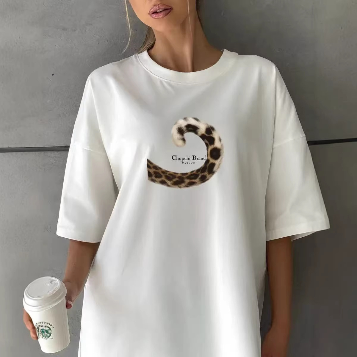 Leopard print tail printed short sleeved T-shirt for women — image 6