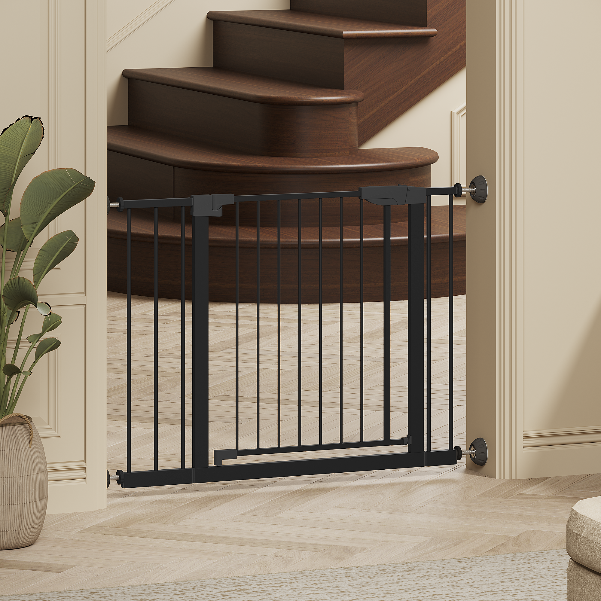 Reja para Bebés Ancha de 29.5-45.3" con Protector de Pared para Escaleras, Reja para Perros de Interior para Puertas, Sin Taladrar, Montaje a Presión, Rejas para Mascotas para Niños, Reja de Seguridad Fácil de Cruzar, Negra — imagen 2