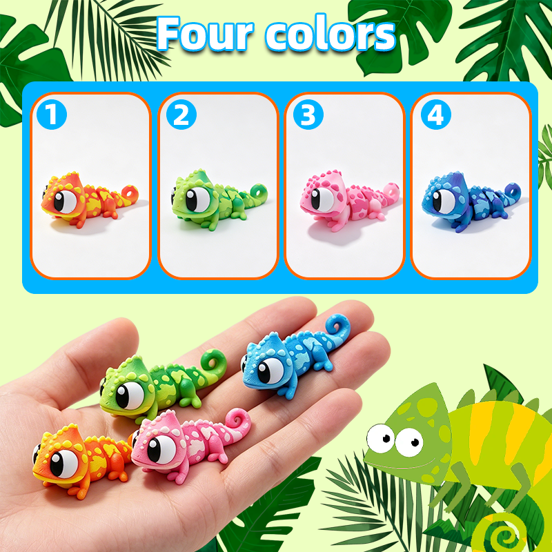 4PCS 3D Printed Chameleon Figurine Set, Articulated Flexible Mini Chameleons, Colorful Animal Desk Decor, Collectible Display Ornaments — image 4