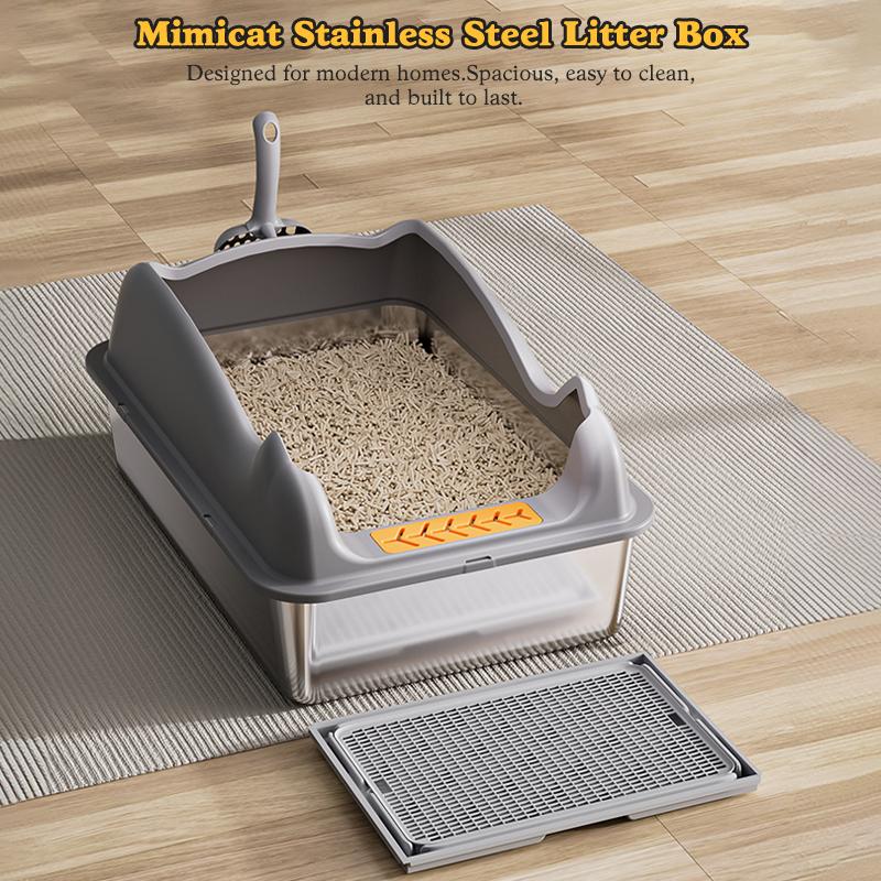 Caja de Arena para Gatos Grande en Acero Inoxidable